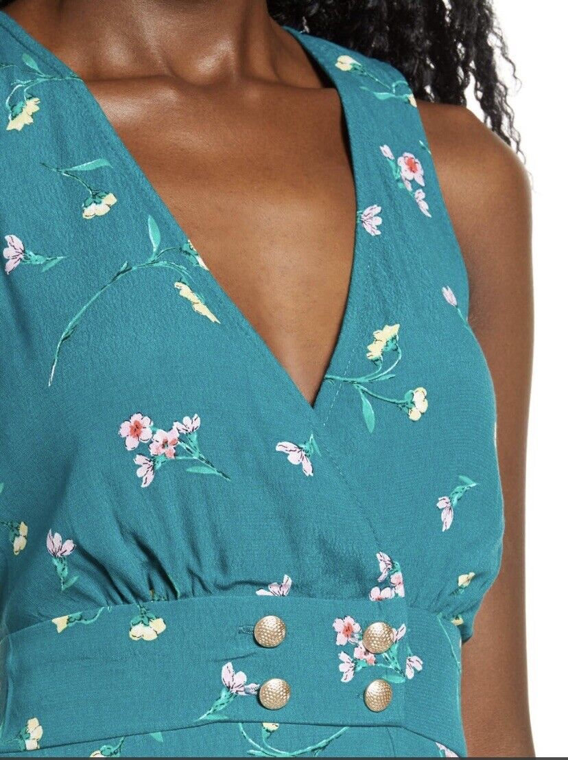 Row A Teal Floral Sleeveless Double Breasted Dress Retails $59 Price $36 XS