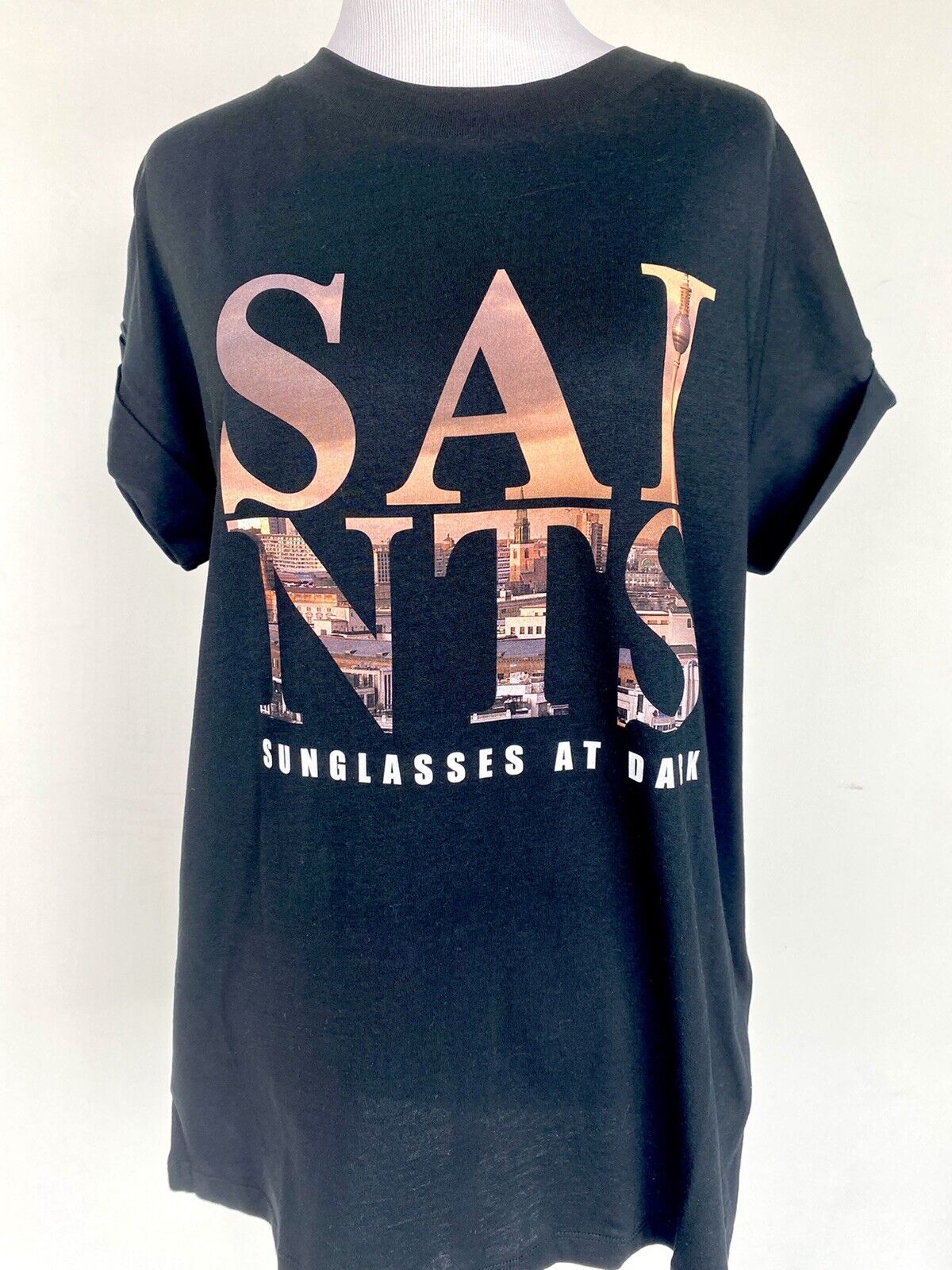AllSaints City Imogen Boy Tee NWT Price $50 Size XS/S Roll Sleeve Black