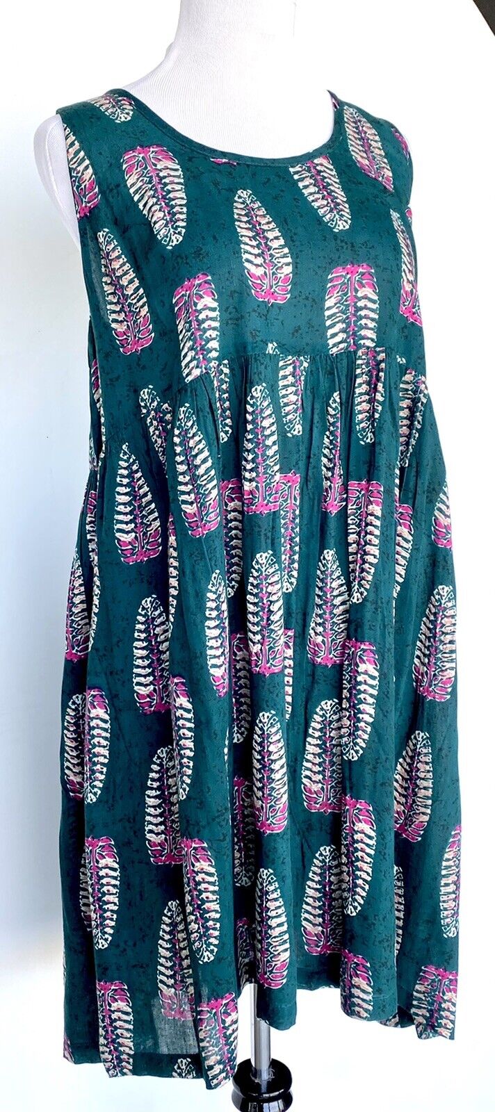 World Market Kaitlin Teal Feathers Sleeveless Dress / Cover Up S/M Price $29 NWT