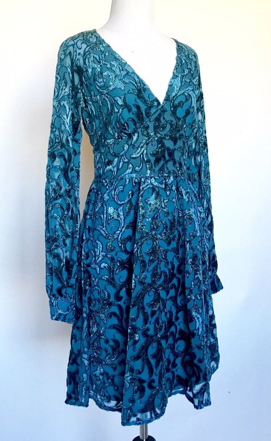 Michael Kors Teal Blue V-Neck Cocktail Party Dress Retail $225 Price $98 XS NWT