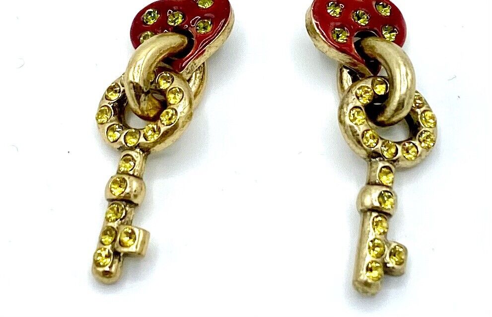 Valentine Heart &Star Pilgrim 14 Carat Gold Plate Swarovski Crystal Earrings $19