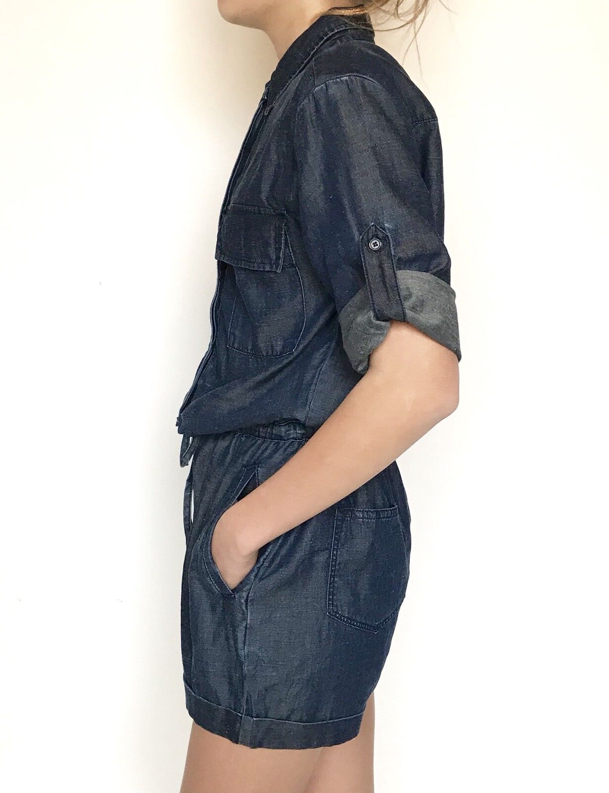 AllSaints Jura Playsuit / Romper  Denim Blue NWT Retail $250 Price $98 Size 2