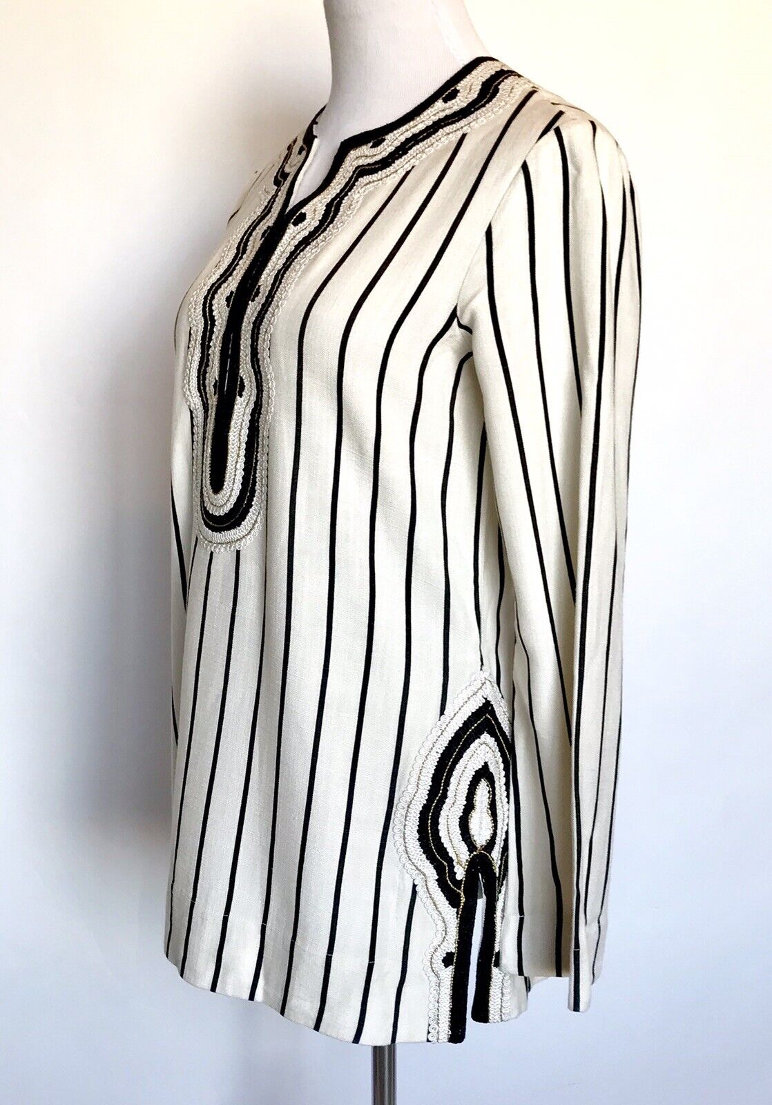 NWT Tory Burch Size 2 Rayon Slub Stripe Tunic Retail 348 Price $198 Embellished