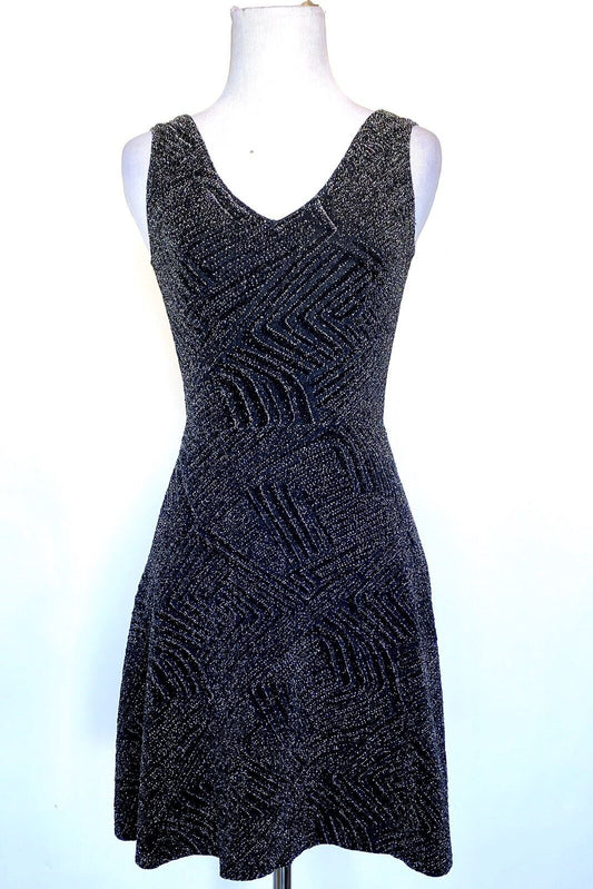 Aqua Black & Silver Stretch Skater Dress XS Retail $78 Price $29