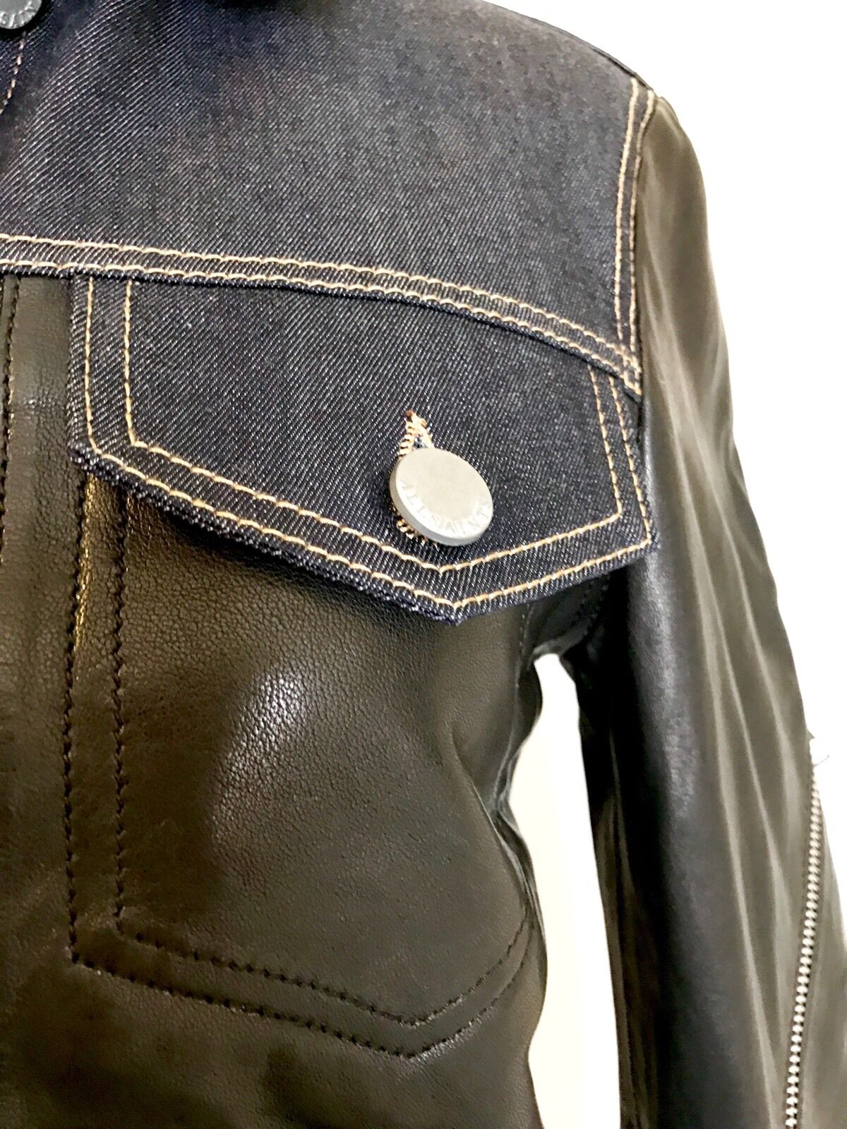 AllSaints Curtis Denim & Leather Biker Jacket NWT Retail $725 Price $395 Size 6