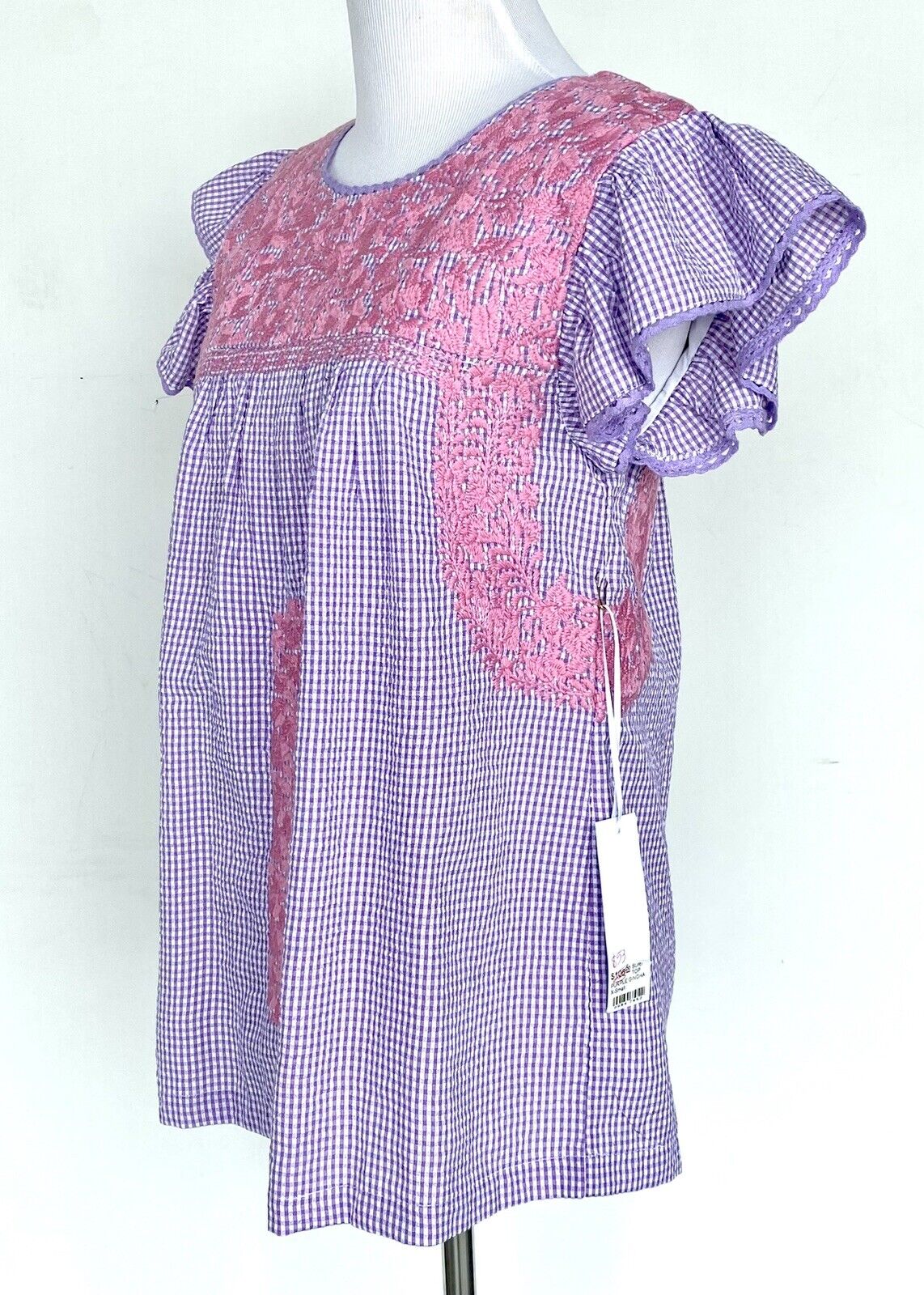 J Marie embroidered Suri Gingham Top size XS Retail $106 Price $53 Seersucker