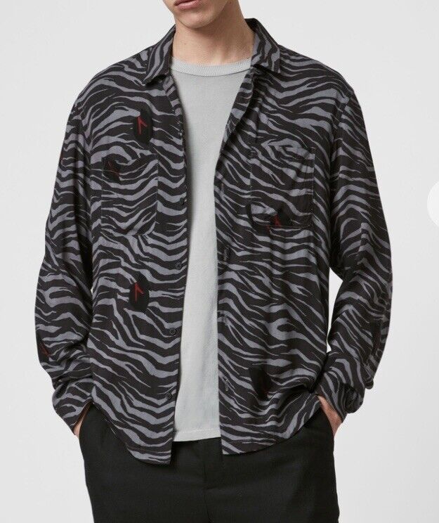 AllSaints Lazaro LS Shirt  Retail $128 NWT Price $69 Size XS Black Grey