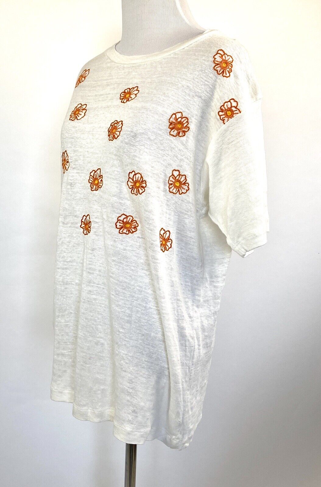 BannerDay Ivory Linen Embroidered T-Shirt Top S (2) Retail $172 Price $45 NWT