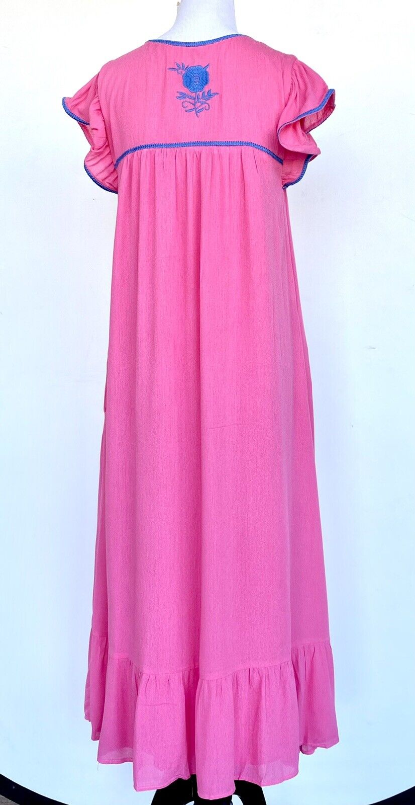NWT J Marie embroidered Pink & Blue maxi Dress M Retail  $118 Price $69
