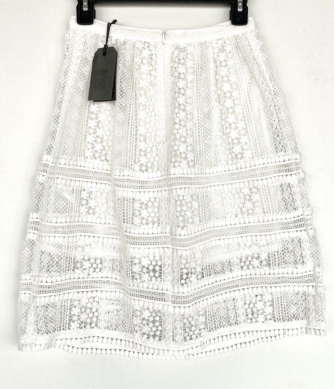 AllSaints Rowan Chalk Crochet Lace Skirt NWT Size 2 Retails $268 Price $119 NWT