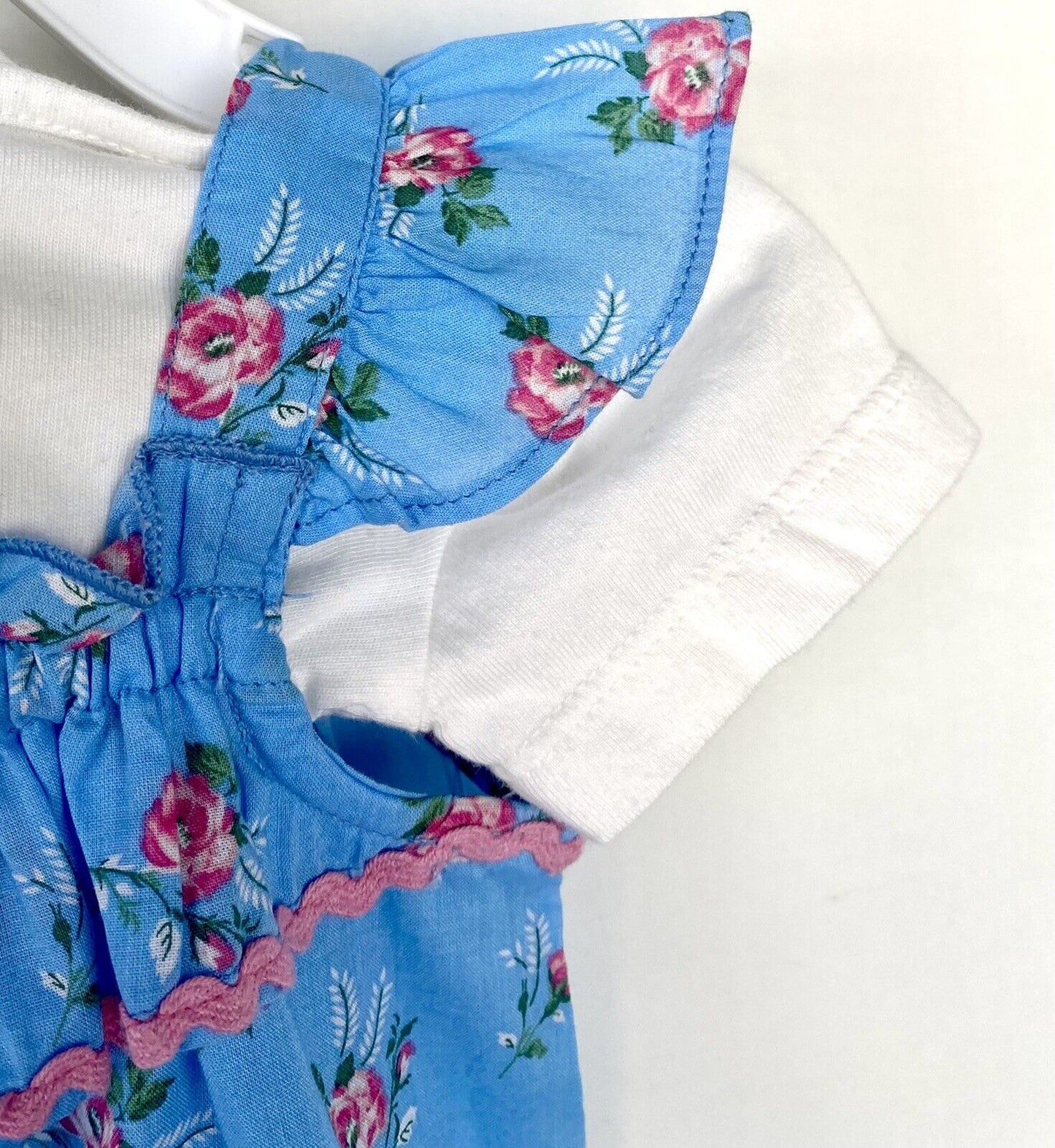 Monsoon London 2 Pc Blue Rose Print Romper & Tee 6-12 M Price $35 NWT Ric Rac