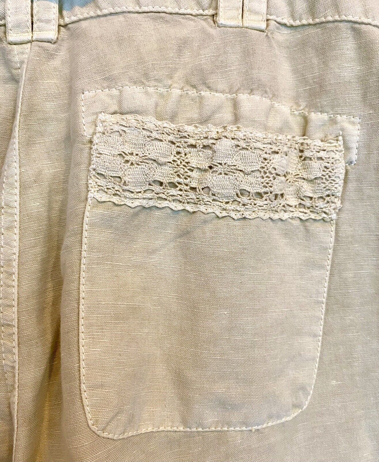 Sundance Organia Cotton Pants Lace Side Panel Retail $98 Price $56  P4 Petite
