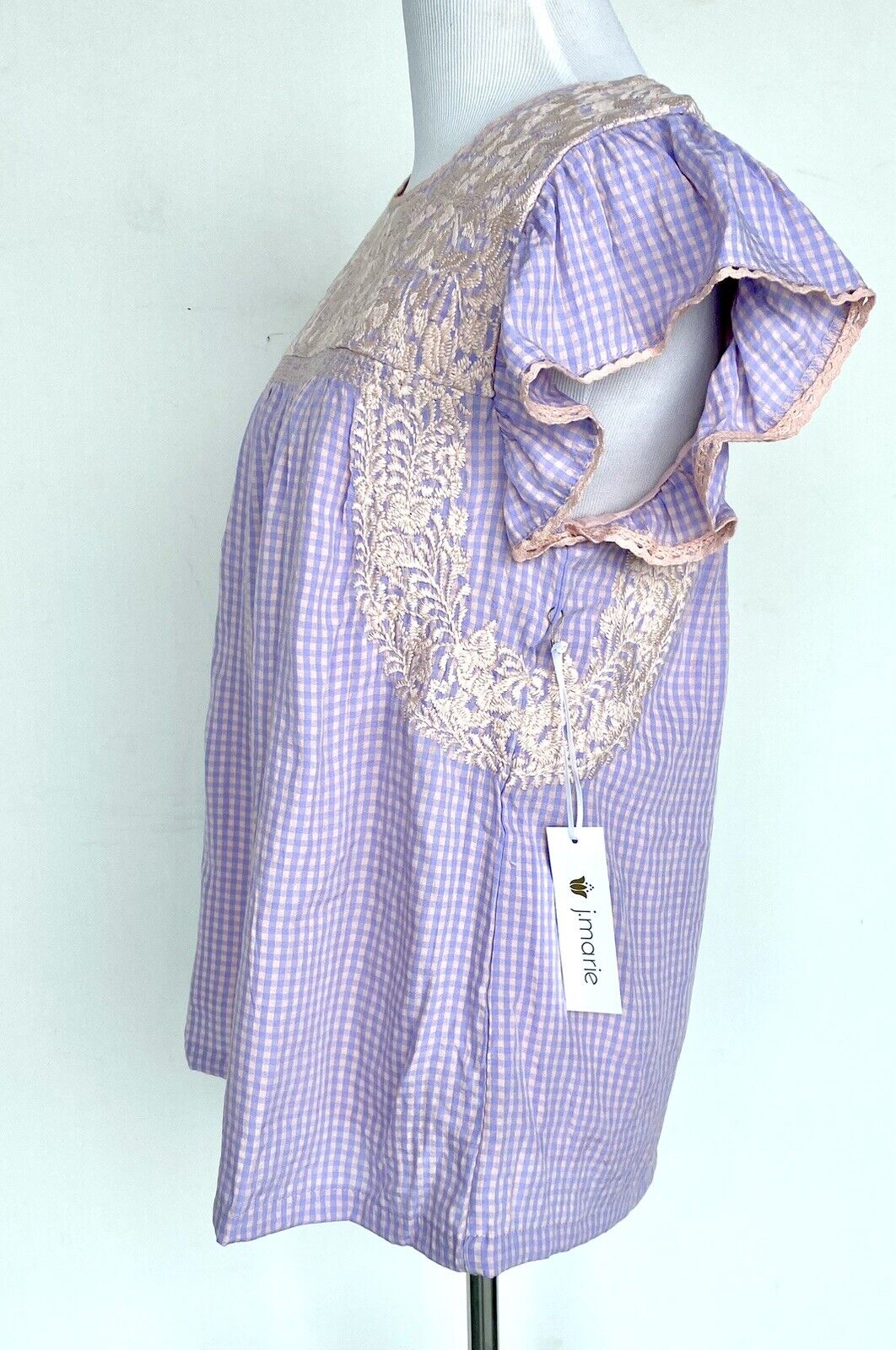 J Marie embroidered Brynlee Gingham Top size XS Retail $106 Price $56