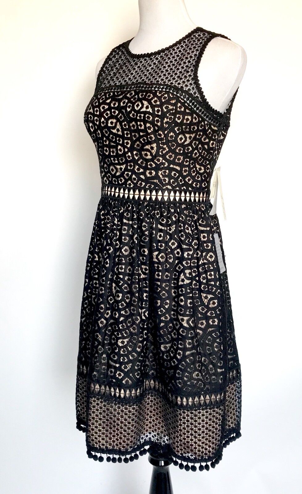 Eliza J  Black Lace Crochet Net Skirt  Dress NWT Retails $178 Price $82 Size 10
