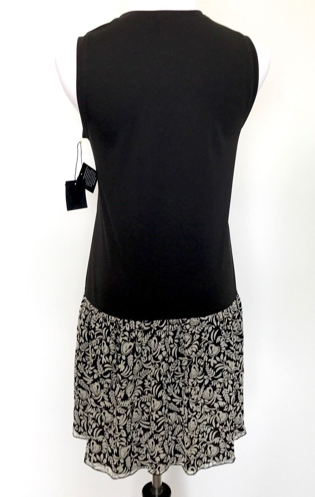 Anna Sui Black 100% Silk Frill Dress. NWT Price $69 Size M