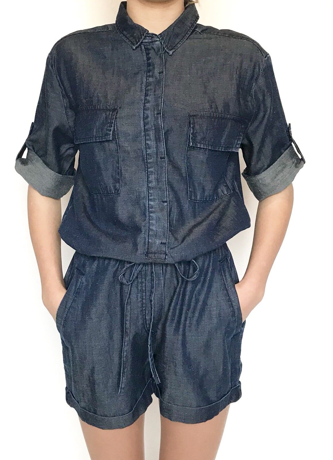 AllSaints Jura Playsuit / Romper  Denim Blue NWT Retail $250 Price $98 Size 2