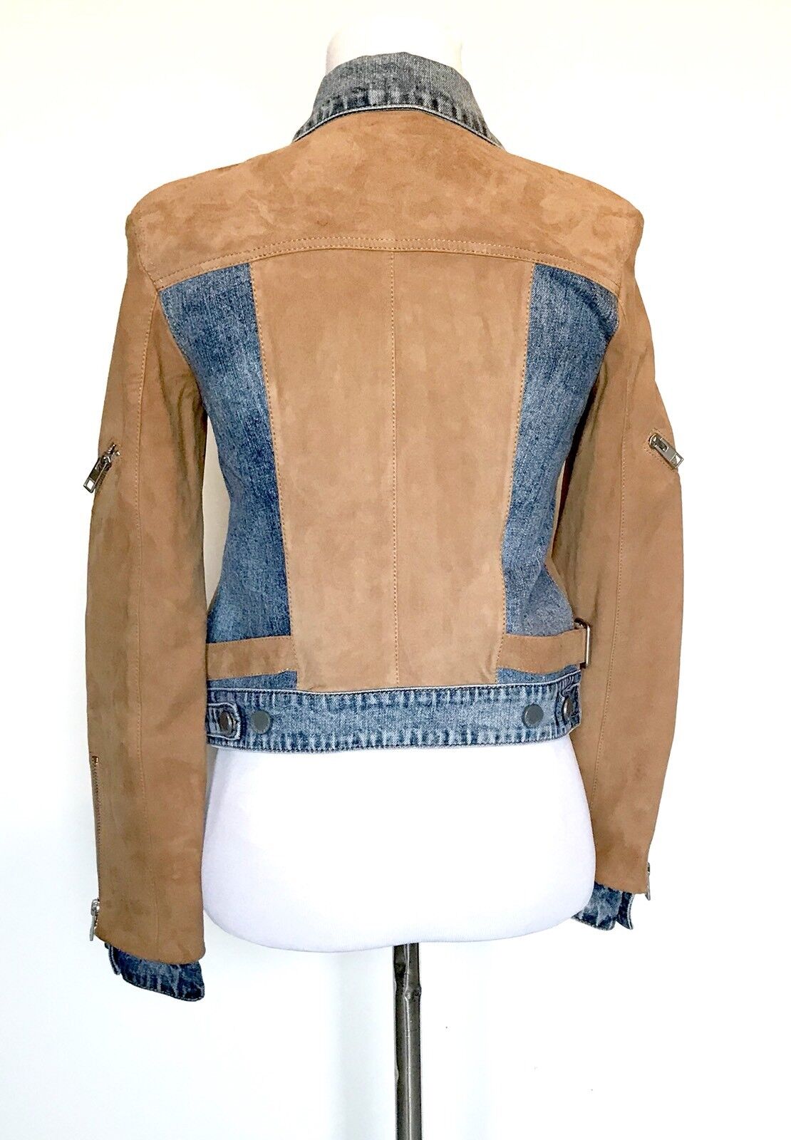 AllSaints Curtis Denim & Suede Leather Jacket NWT Retail $725 Price $335 Size 0