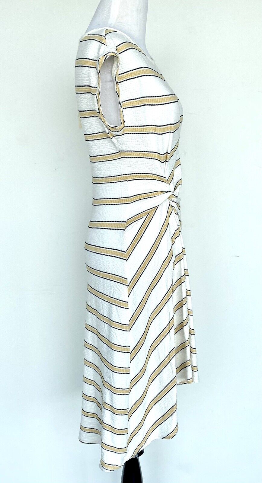 Max Studio Ivory Stripe Cinch Twist Dress Size XS Retails $98 Price $48 NWT