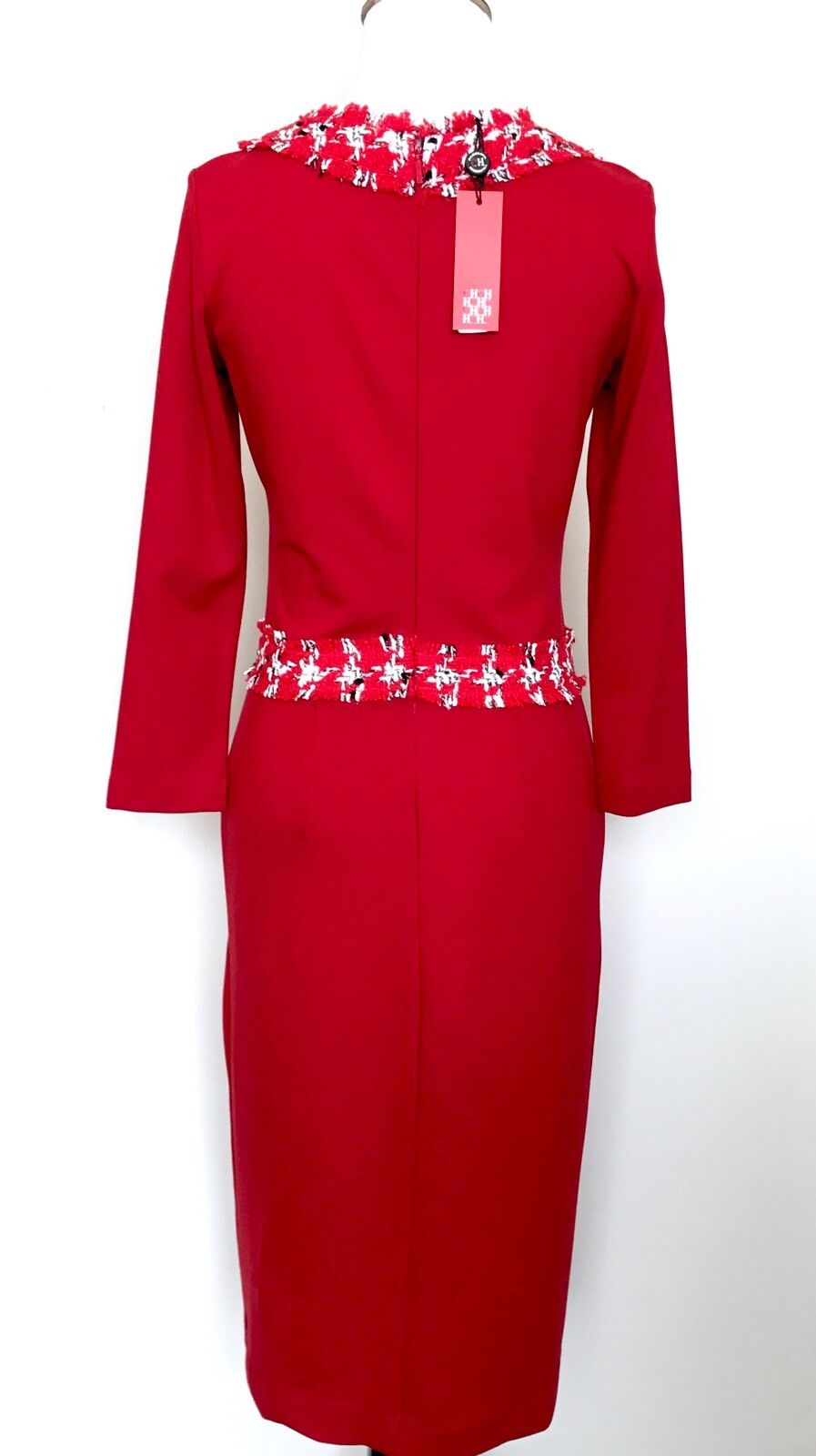 Carolina Herrera Red Dress With Wool Trim Retails $385 NWT Price $178 Size XS