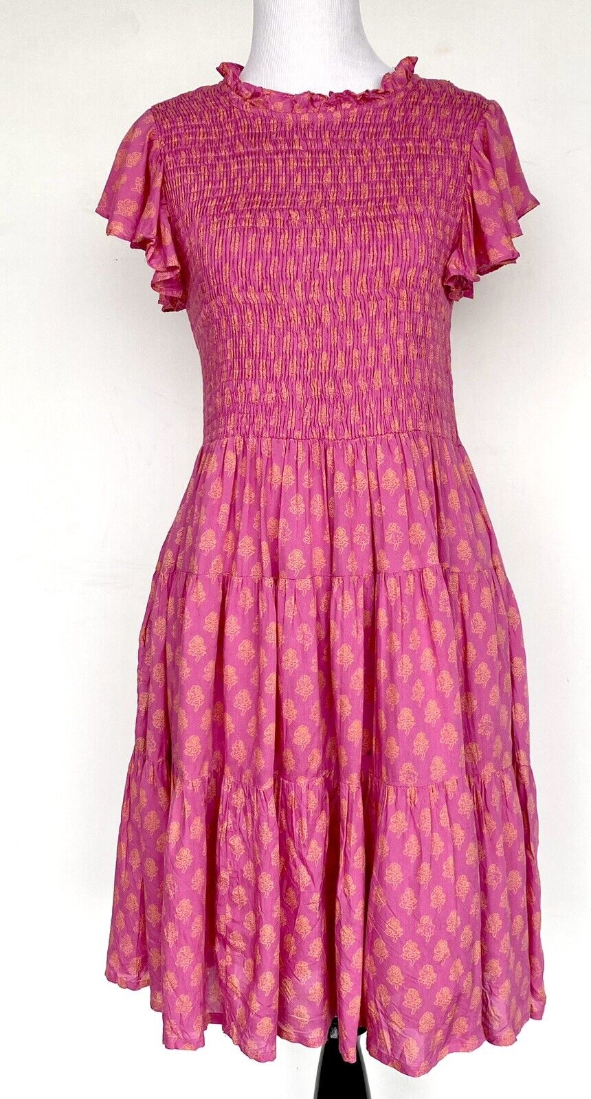 J Marie Mia Rose Smocked Ruched Tiered Dress size XS Retail $168 Price $70 NWT