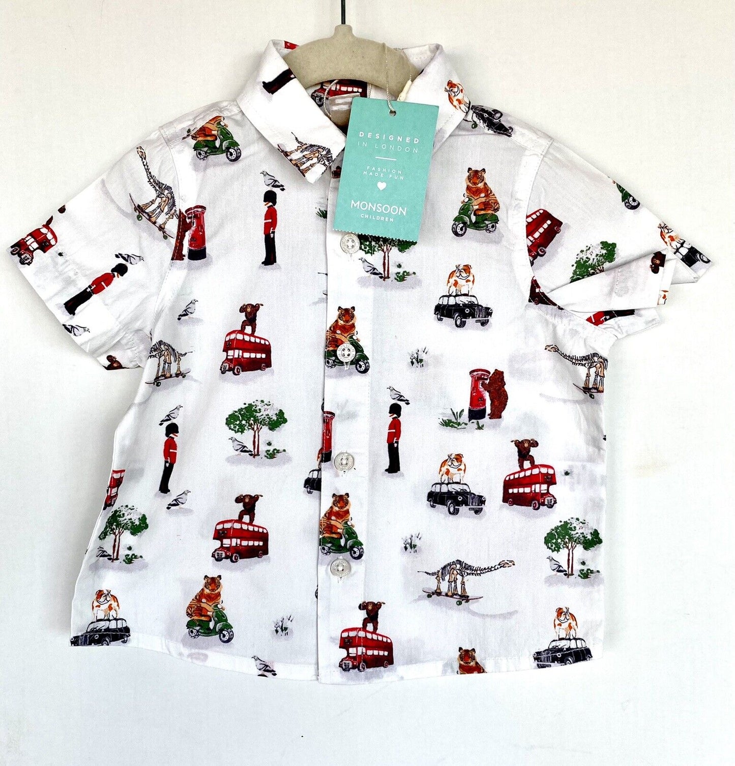 Monsoon London Bus SS White Shirt 12-18 M  Price $35