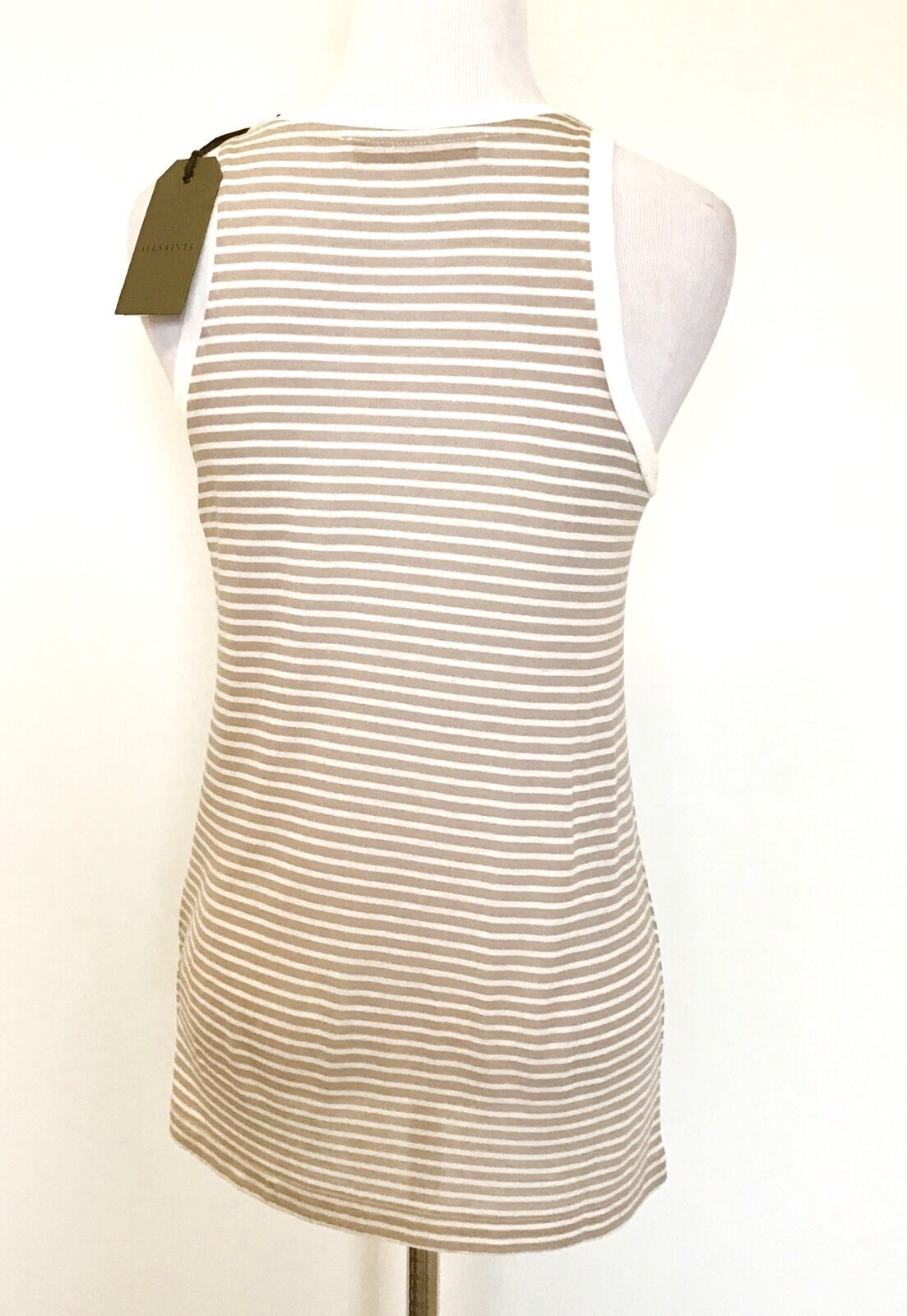 AllSaints Taupe & Cream Evis Bar Vest Top NWT Retail $50 Price $32 All Saints S