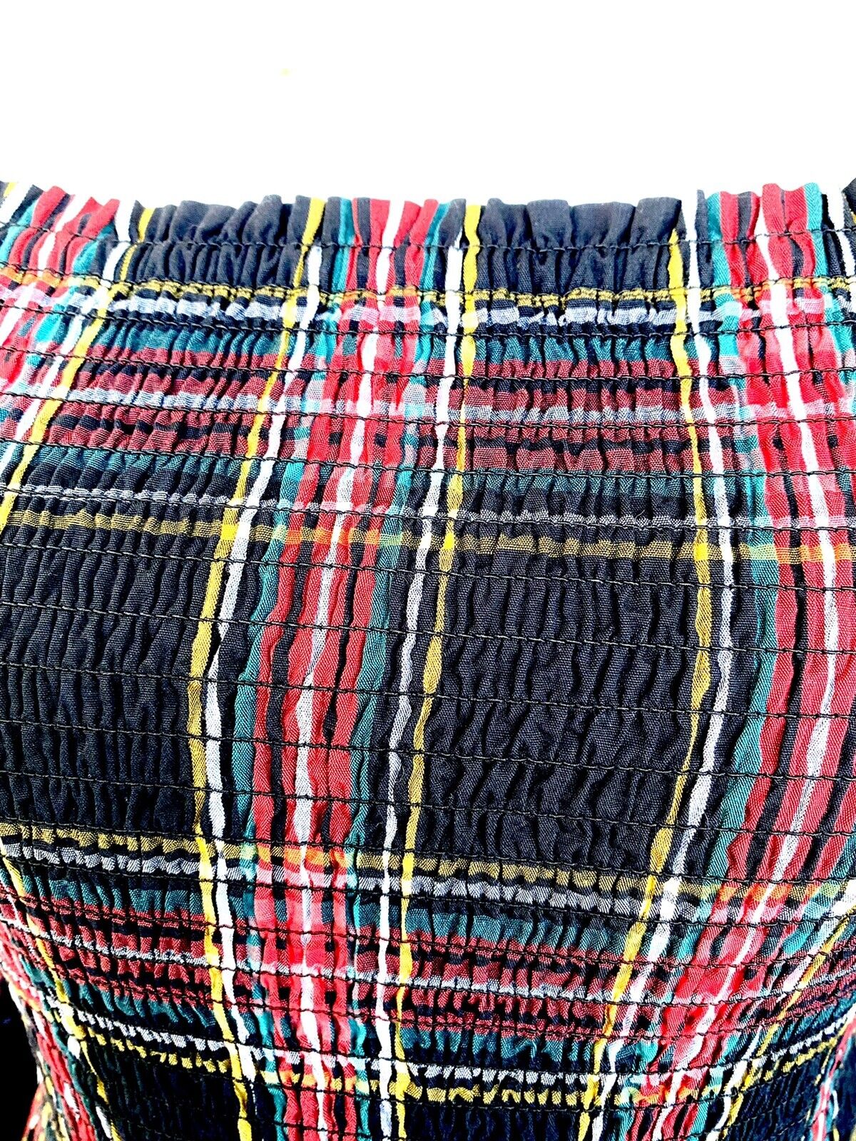 J.Crew Tartan Plaid Smocked Bodice Size M Retail $128 Price $69 Cotton Poplin