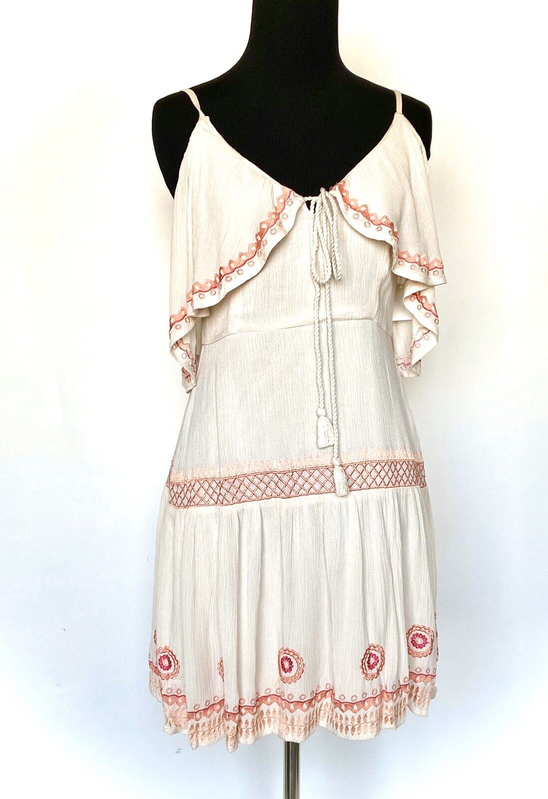 Anthropologie Rahi Cali Boho Embroider Ivory  Dress Retail $108 Price $29 XS NWT