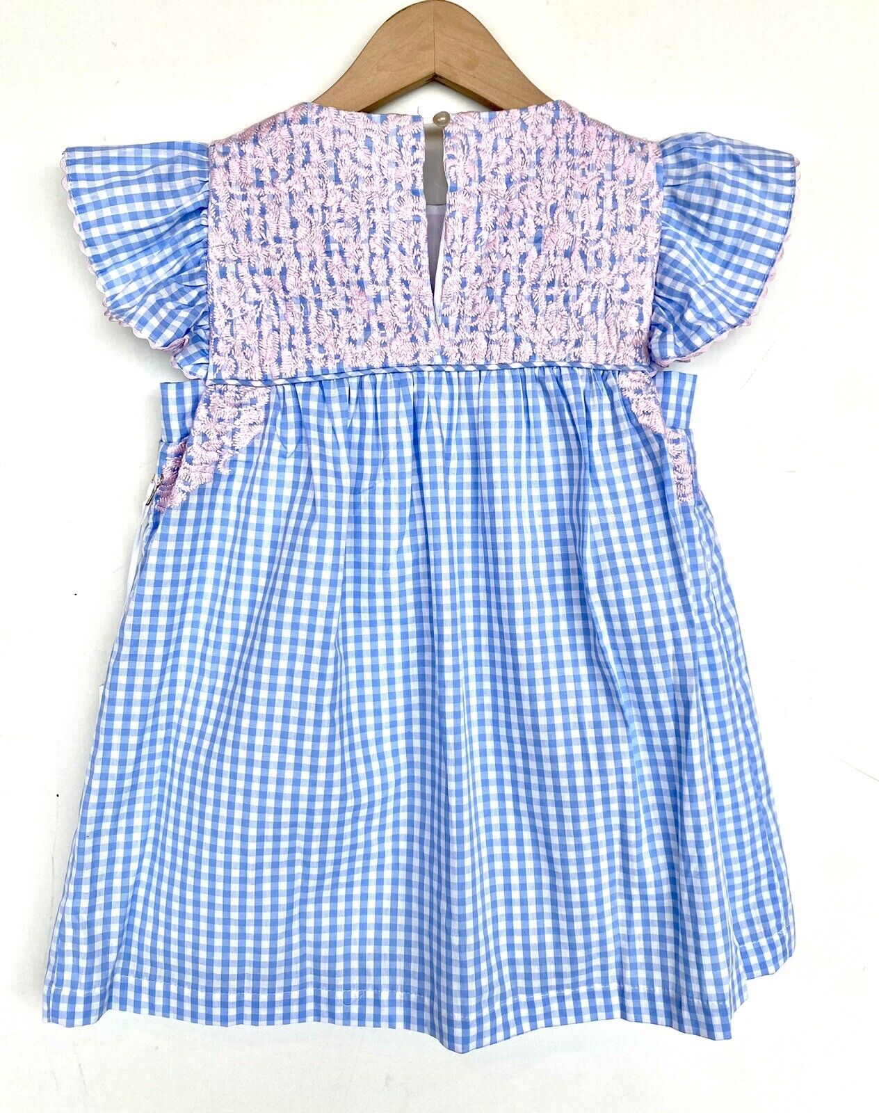 J Marie embroidered Clara Dress 3T Retail $92 Price $49 Gingham Blue And Pink