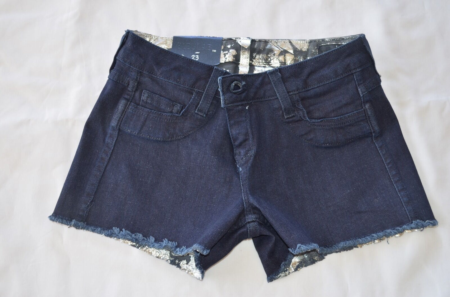 BLEULAB Reversible jean shorts.retails $198 price $39 SILVER CRACK FOIL 23 Waist