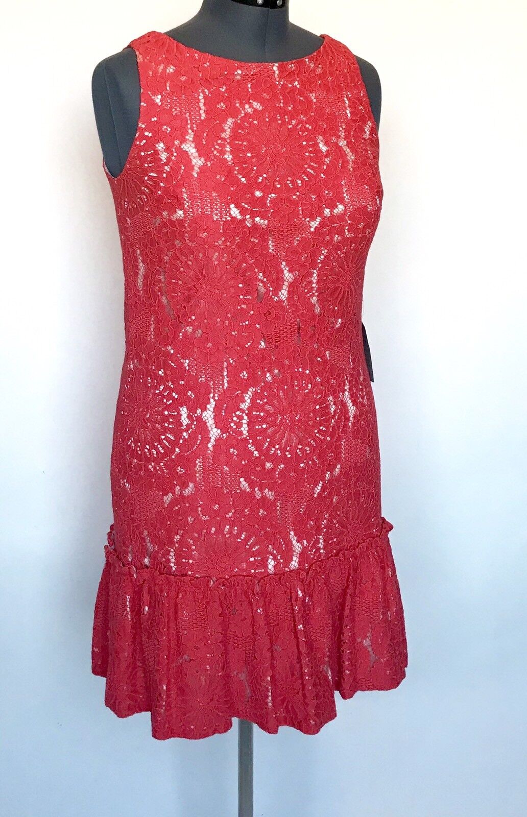 Eliza J Coral Orange Lace Shift Dress NWT Retails $168 Price $62 Size 14P