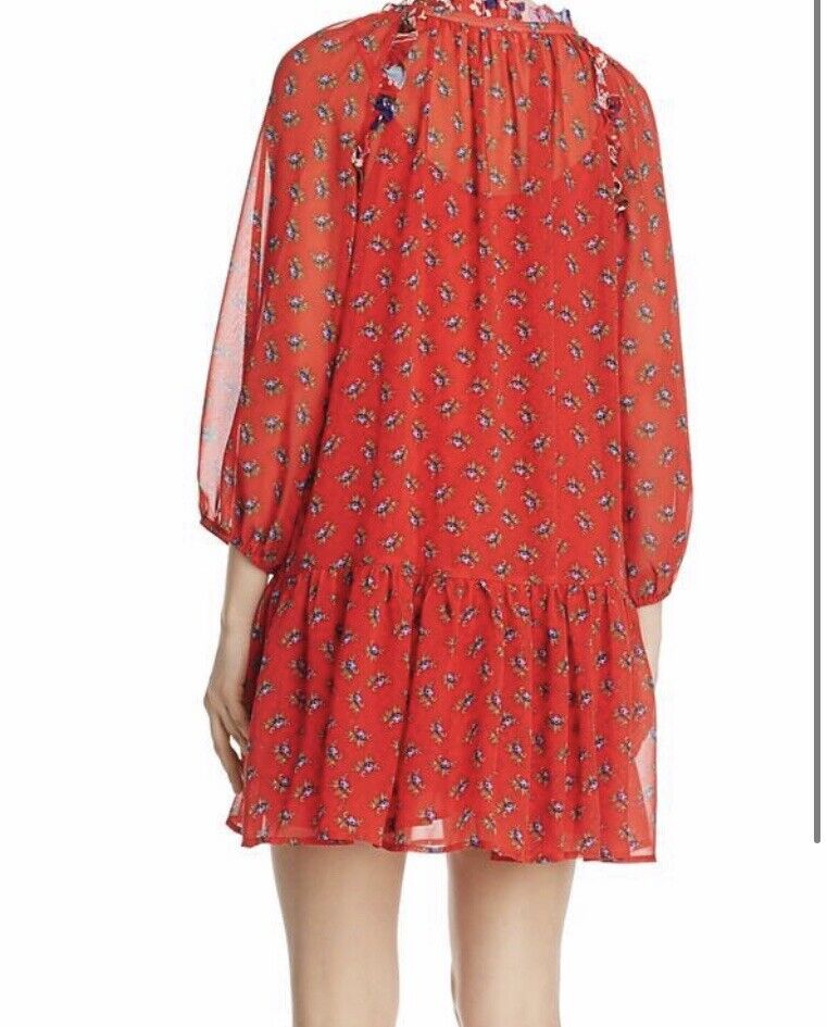 Beltaine Red Boho Gauze Peasant Style Dress Retail $188 Price $48 XS NWT