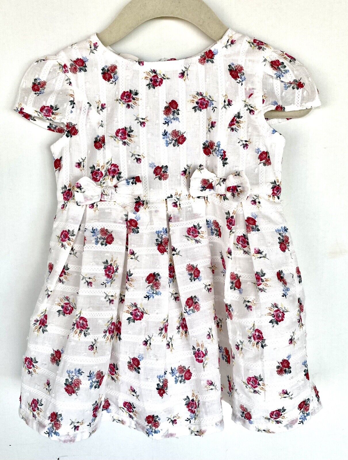 Monsoon London Rose Bow Dress Embroidery 6-12M Stitched Stripe Price $35
