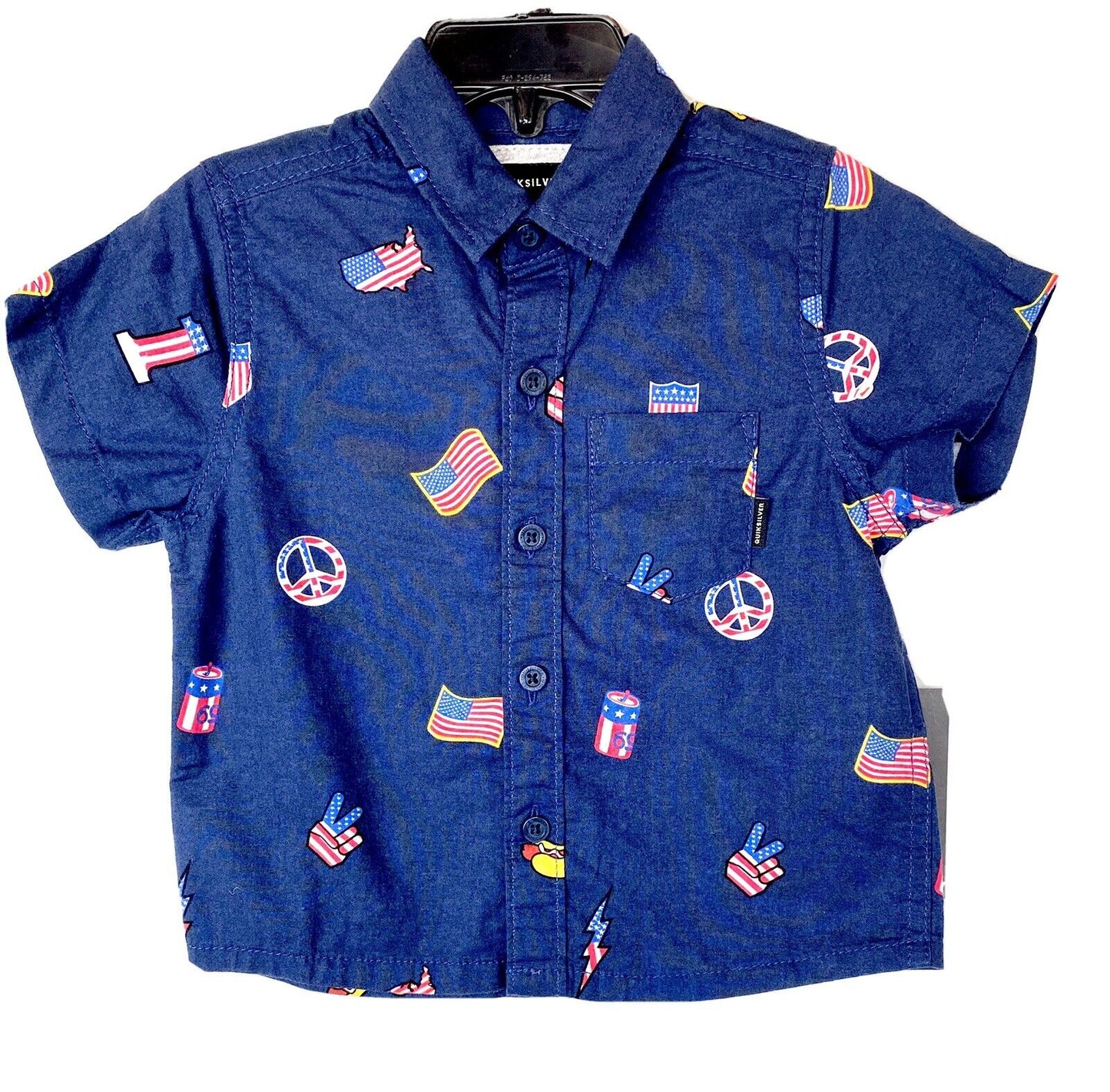 Quicksilver Blue American Flag  SS Shirt NWT Retail $35 Price $17.49 Age 2