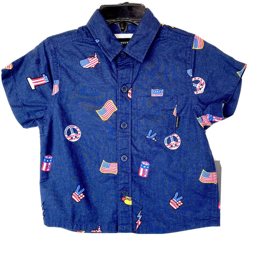 Quicksilver Blue American Flag  SS Shirt NWT Retail $35 Price $17.49 Age 2