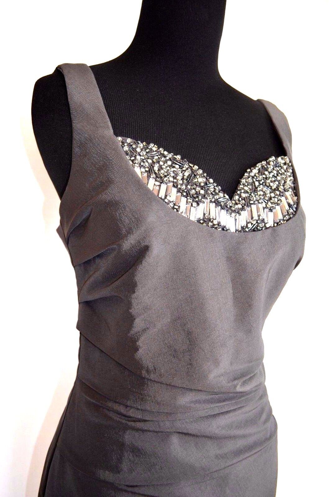 Dalia MacPhee Silver gray Formal Prom, Cocktail Dress Diamanté NWT Sz 4 $45