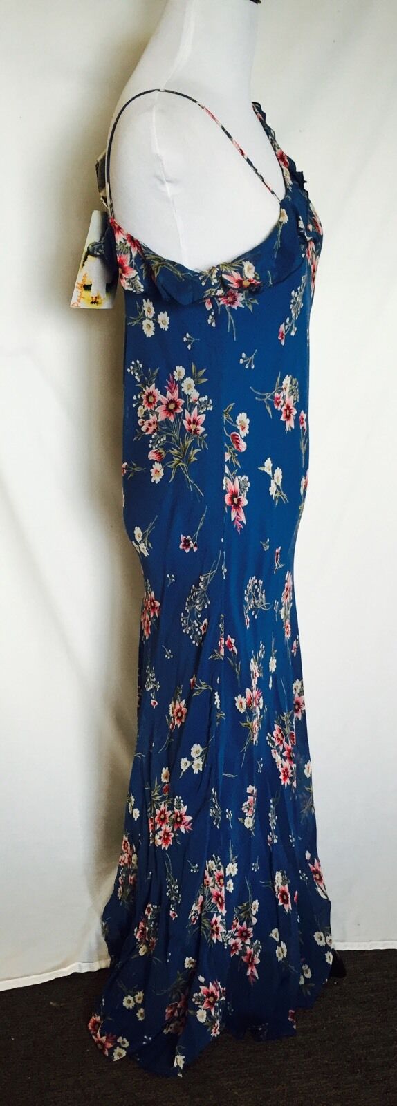 Papillon Blue Daisy one shoulder flowered Long dress. NWT size M. $29