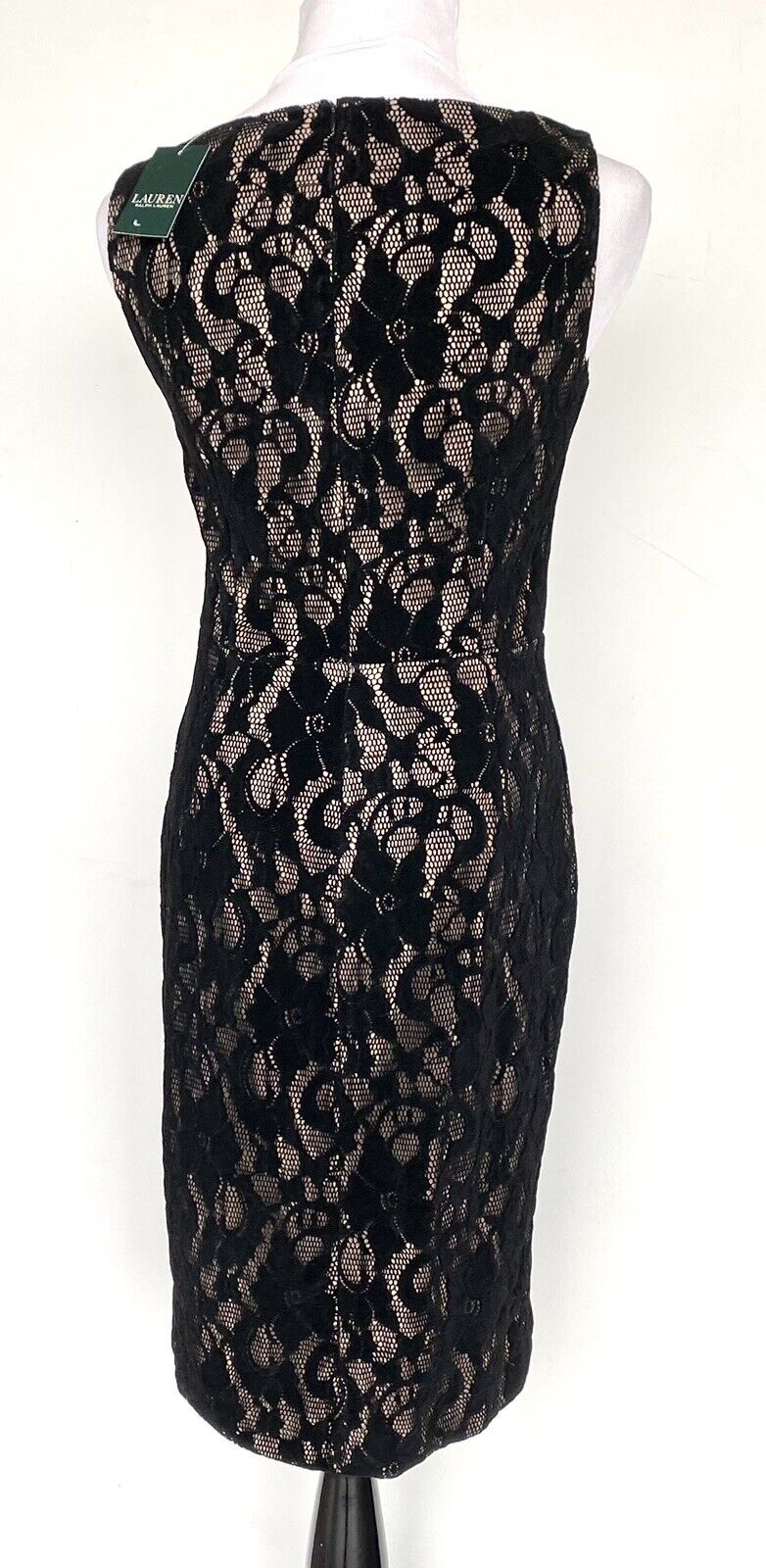 LAUREN RALPH LAUREN Black Velvet Lace Sheath Dress 4 Retail $170 Price $69 NWT
