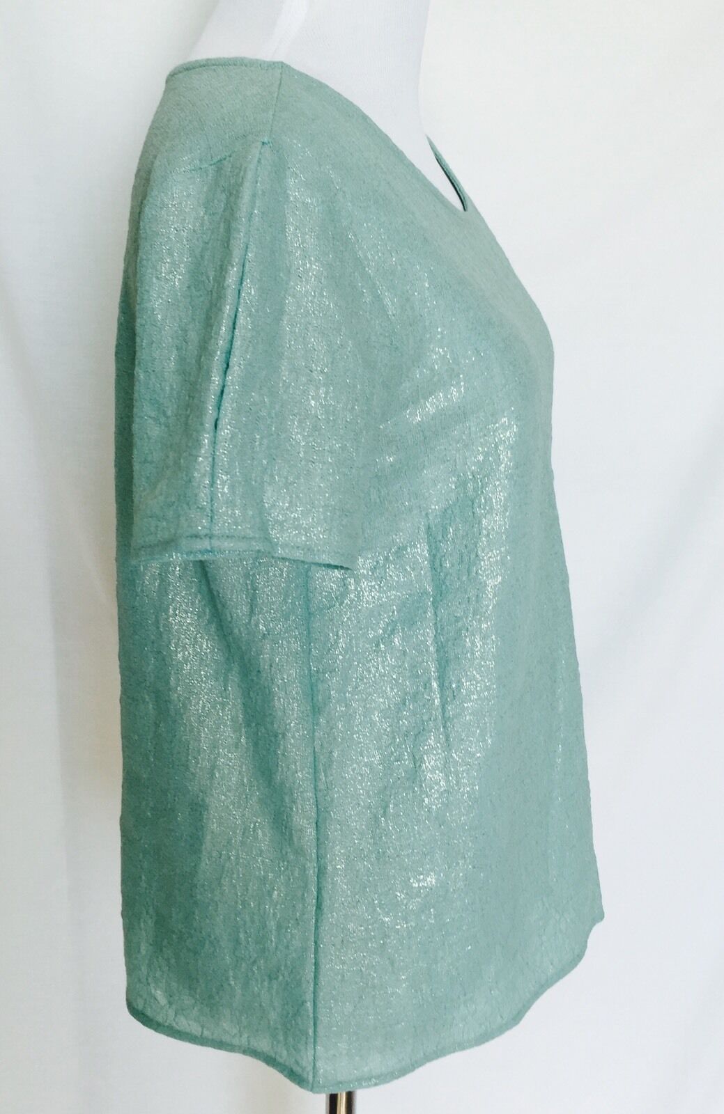 TAVI Pale Green Aqua And Gold Sparkle Top. Zip Detail Size S $28