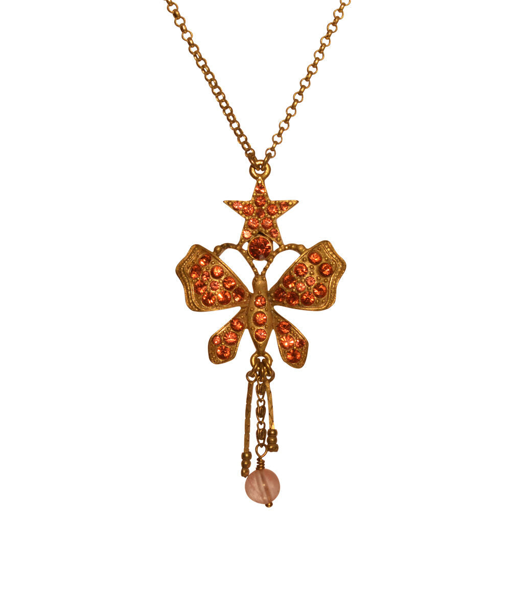 PILGRIM SWAROVSKI CRYSTAL GOLD PLATED Butterfly Necklace. PRICE $14 Coral Red