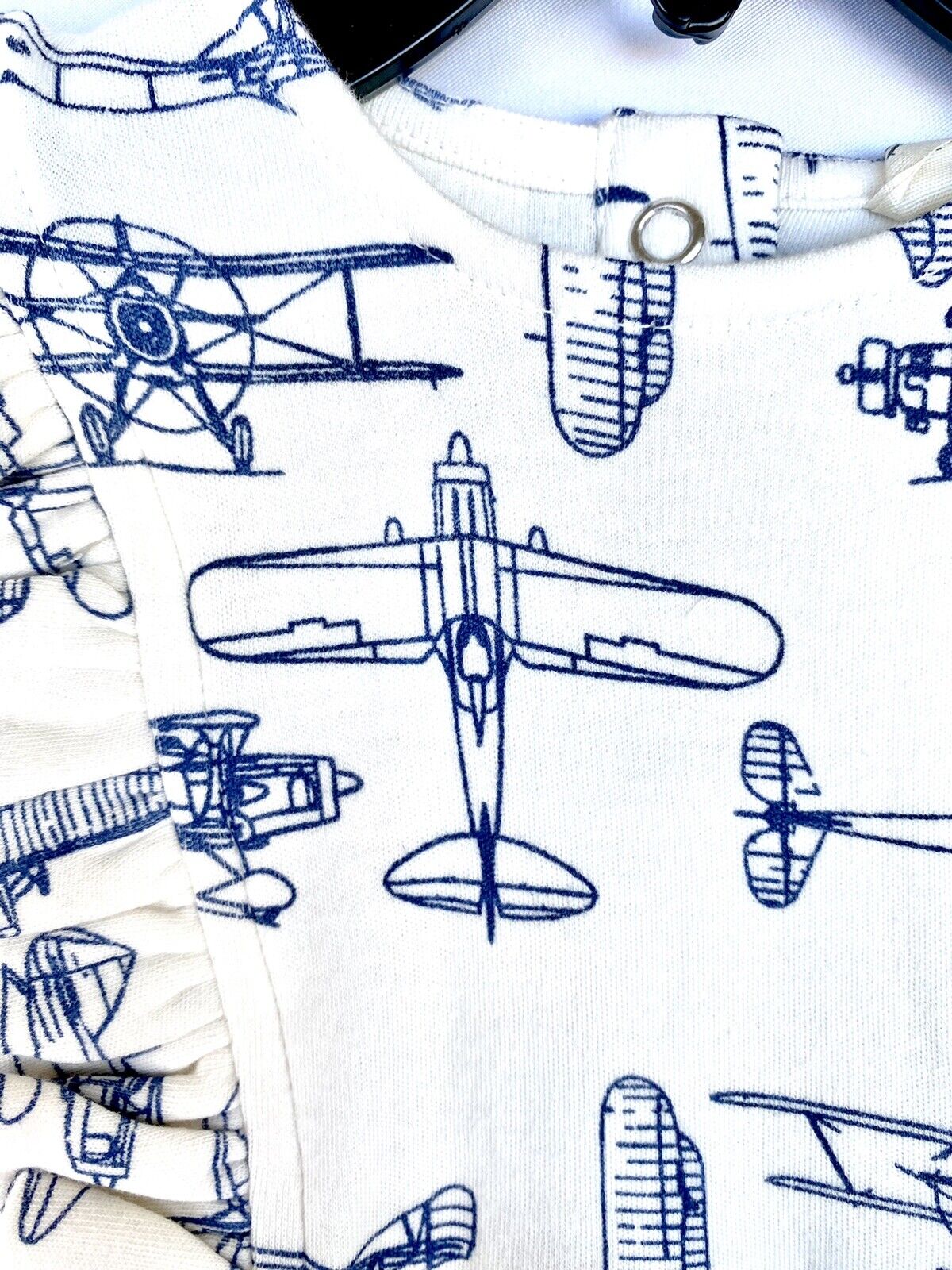 Kate Quinn 100% Organic Cotton Ruffle Romper Price $32 0-3 M Vintage Planes