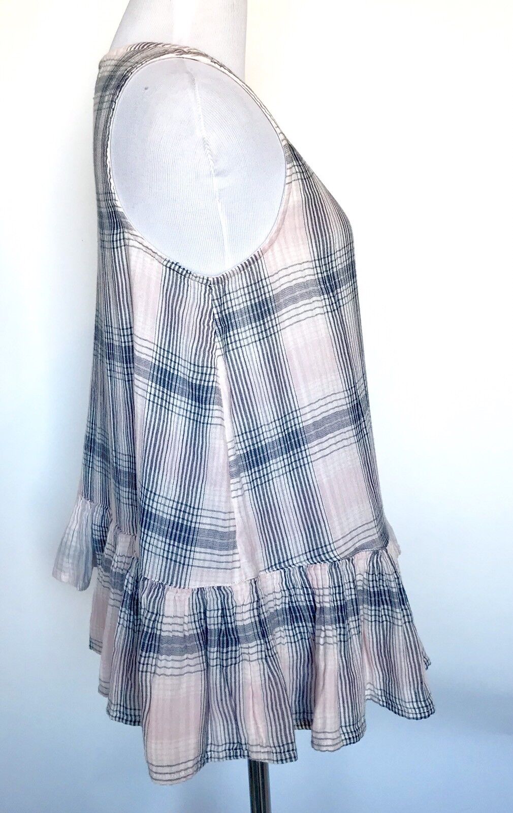 Susina Swing Top Frill Hem. Pink & Grey Plaid Check Size S. NWT Price $29