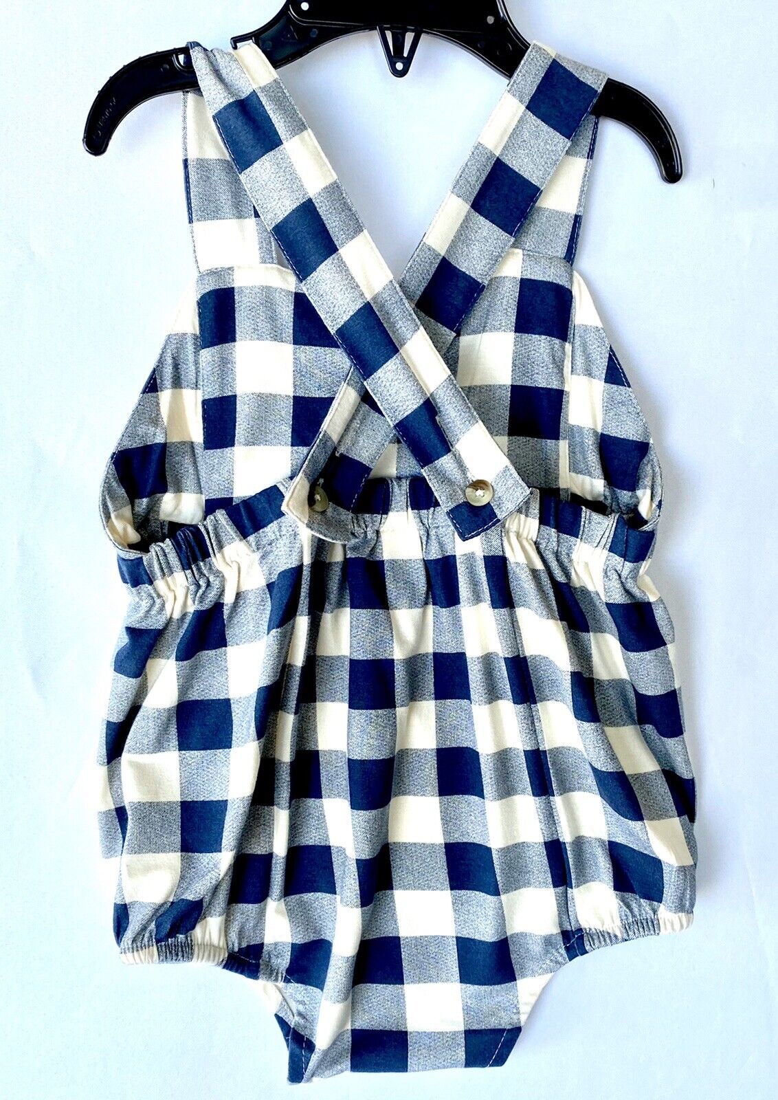 Kate Quinn Bamboo Gingham bubble Romper Retail $38 Price $28 12-18 M Cross back