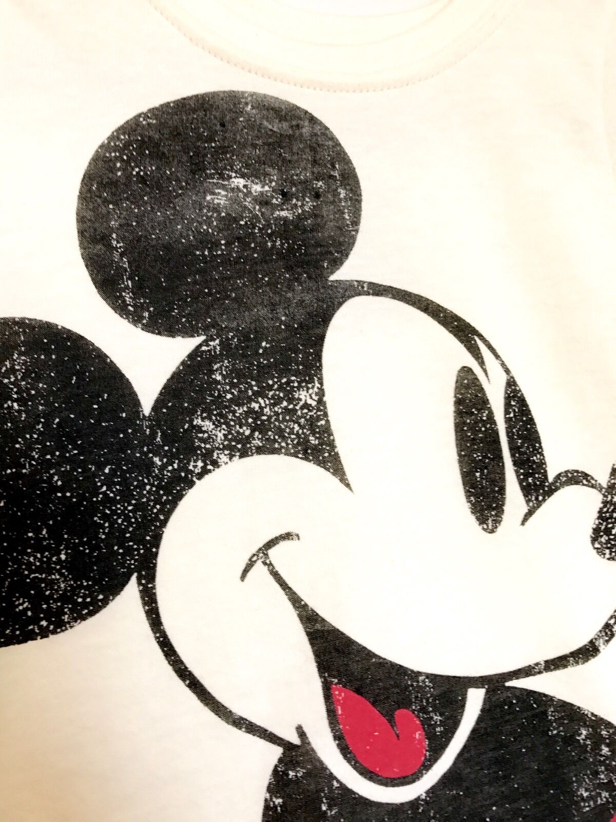 Disney Classic Mickey Mouse Tee. Distressed Fabric. Price $18 Cream Cotton.