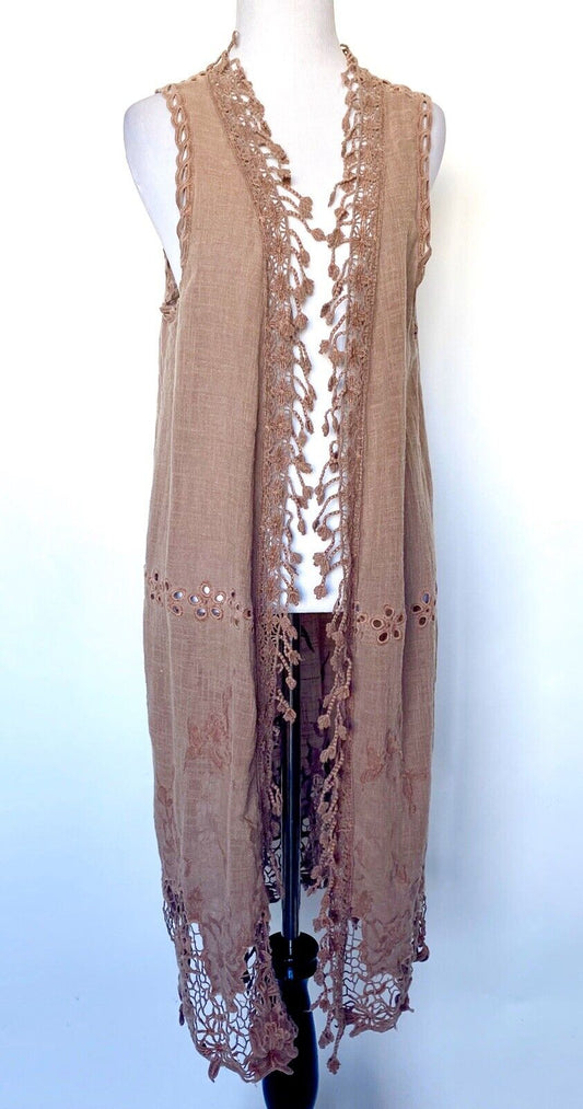 XCVI Crochet Sleeveless Cotton  Duster Cardigan Retails $138  Price $$49 Size S