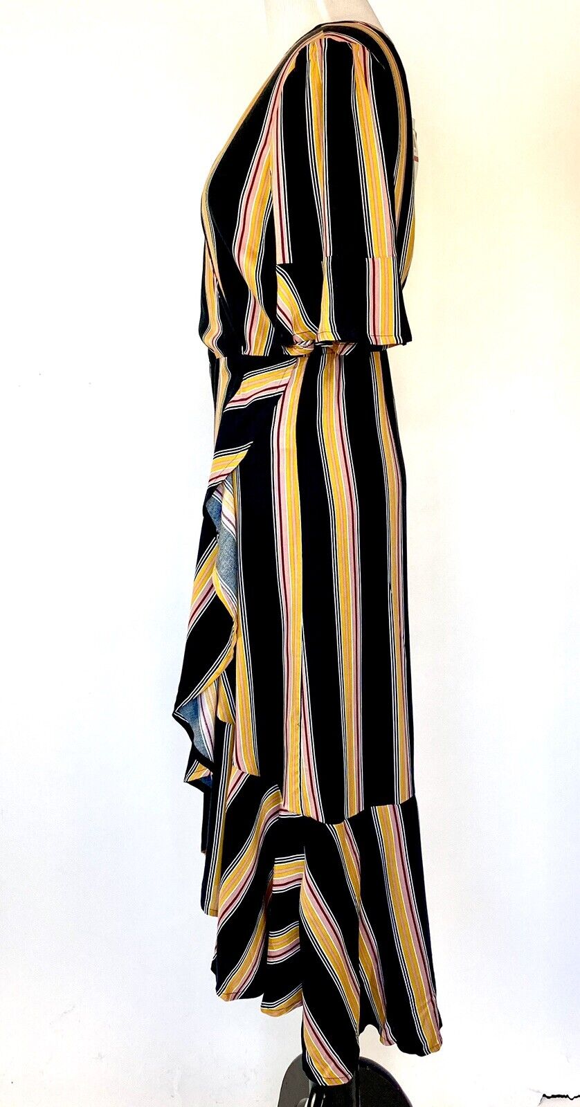 BAND OF GYPSIES Striped Ruffle Faux Wrap Dress NWT Retail $98 Price $39 XS