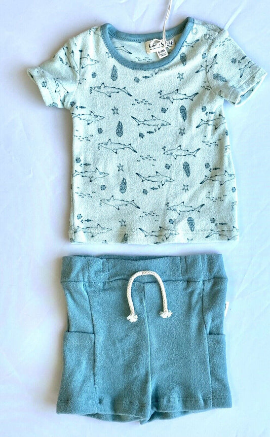 Rabbit+Bear 100% Organic Cotton 2 Piece Tee And Shorts / Pjs Toweling 6-9 M $24
