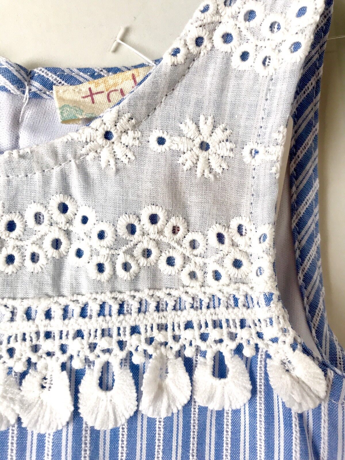 Truly Me Blue Stripe Dress  Eyelet Tassel Bodice. Retail $48 Price $22 Age 3 NWT