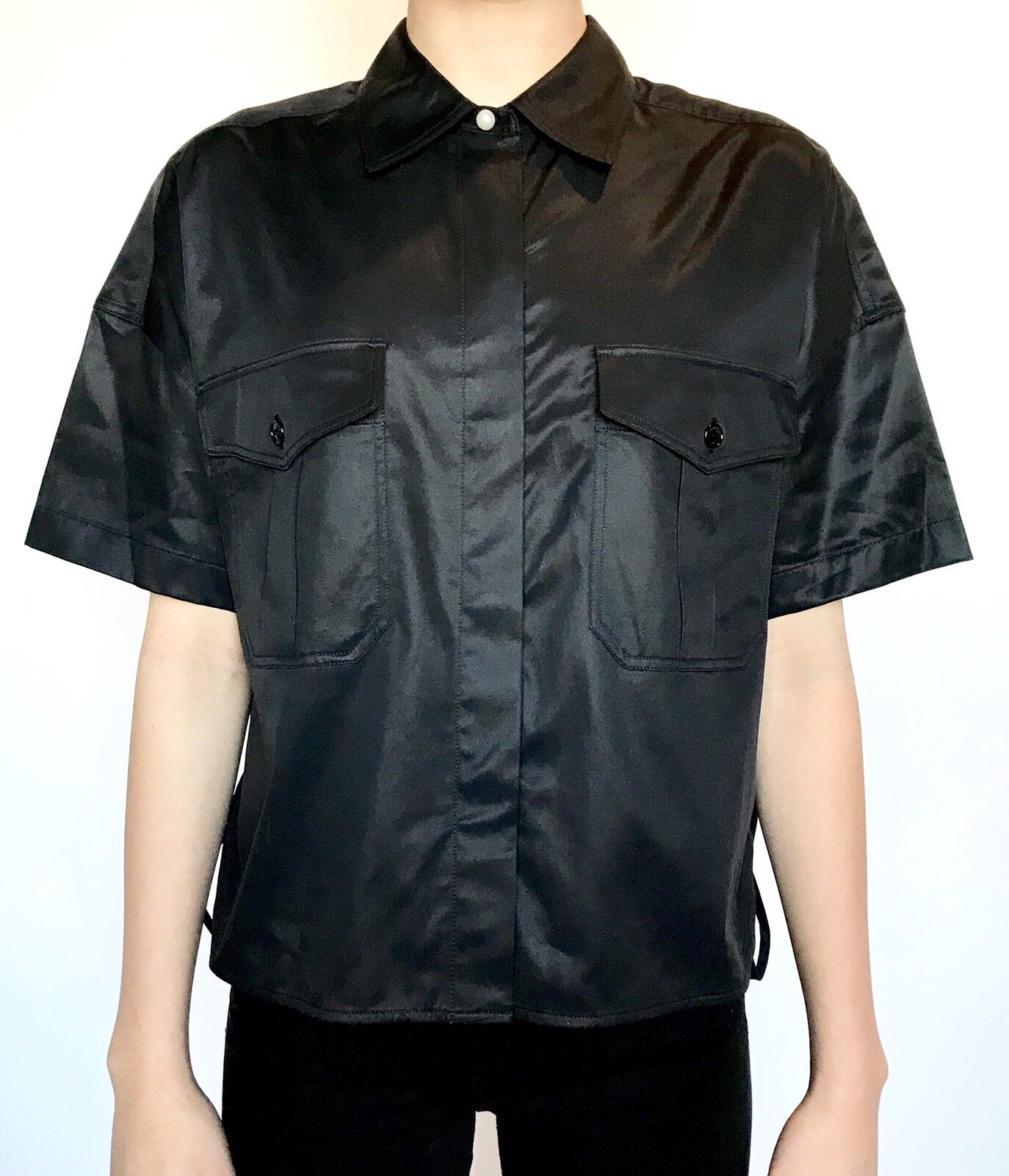 Rag And Bone Black Lace Up Side Mason Shirt. Size XS Retail $325 Price $148 NWT