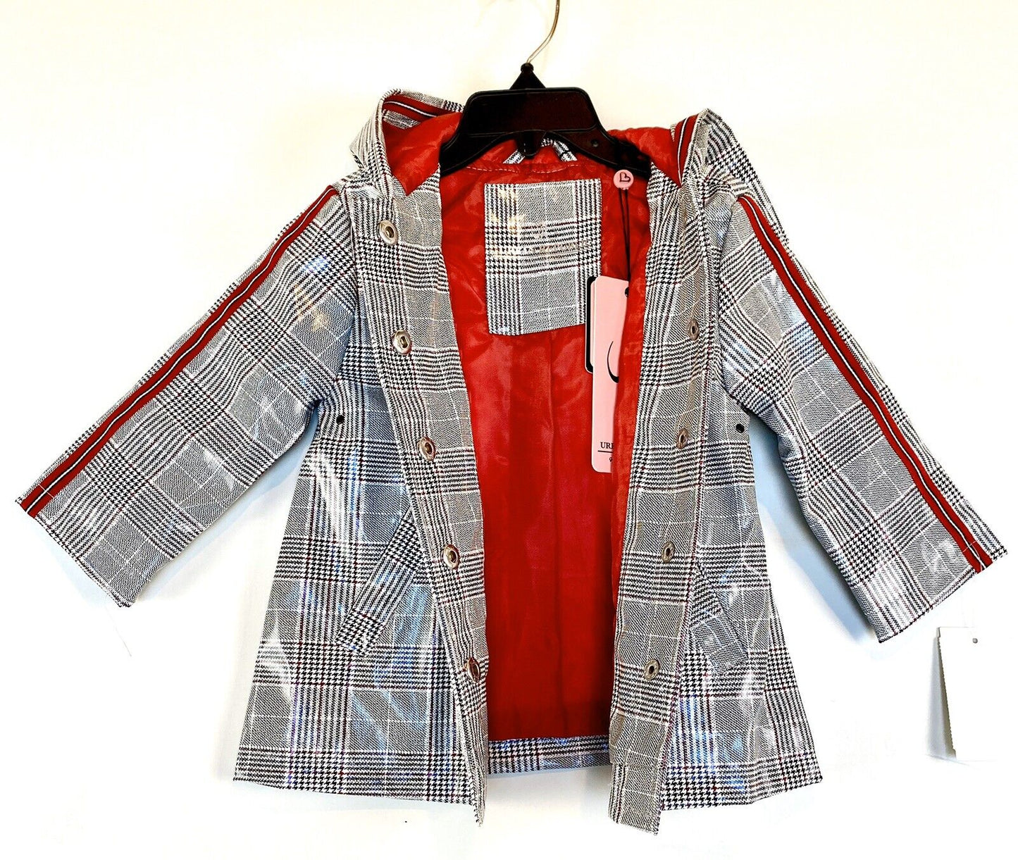Urban Republic Classic Check Raincoat Ribbon Stripe Retail $75 Price $38 NEW 12M